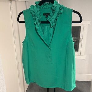 J. Crew Green Ruffle Neck Blouse